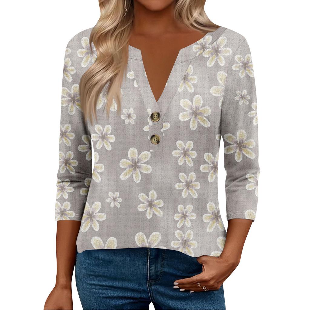 3/4 Sleeve Womens Tops For Women Henely Tops Button V Neck  Loose Fit Dressy Womens Summer Tops