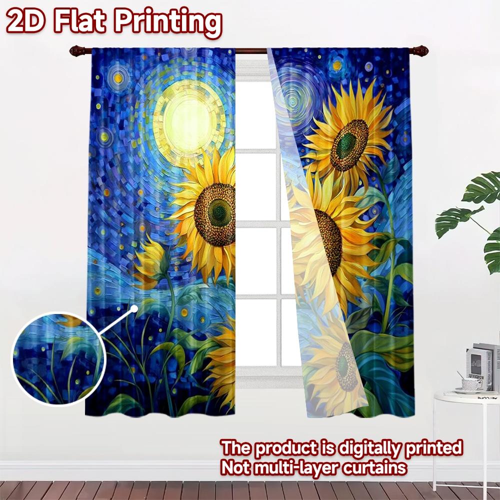 2D Flachdruck 2 Stück Vorhang Partyvorhang Sternennacht Sonnenblumen Digitalbedruckte Polyester Vorhänge Ganzjahres Party & Feiertag