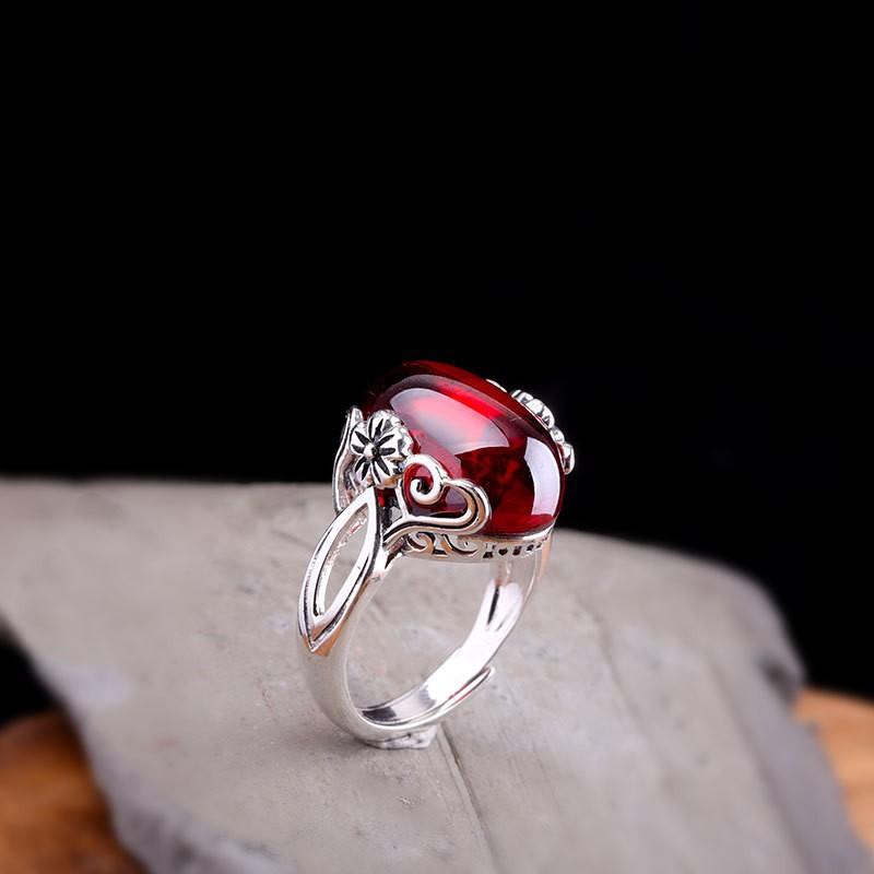 Adjustable Flower Cabochon Ring Women Vintage Boho Chic Minimalist Statement Jewelry