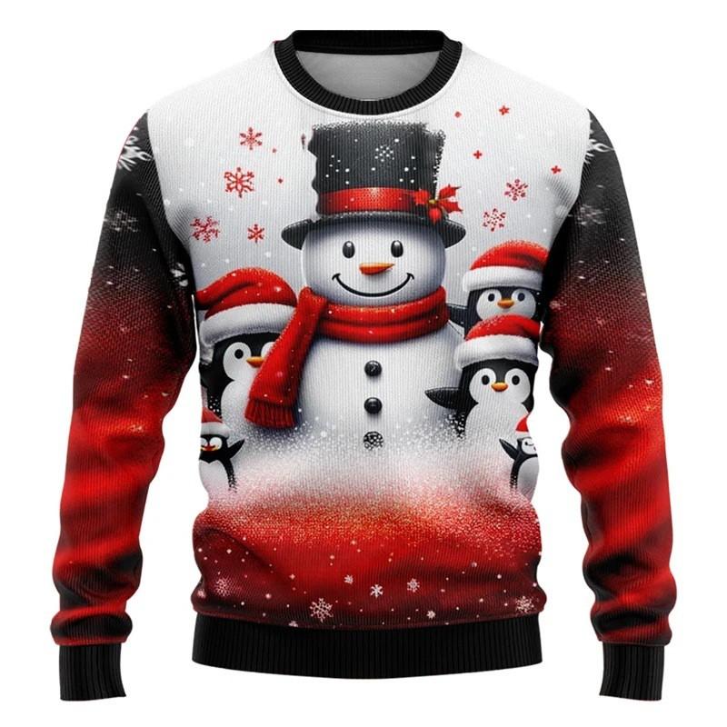 Unisex Christmas Sweatshirt With 3D Snowman Santa Print Hooded Long Sleeve Cotton Pullover Holiday Casual Wear