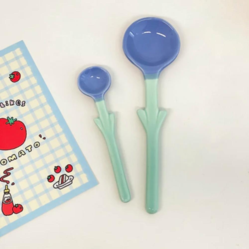 Ceramic Flower Spoon Tulip Shaped Cute Milk Ice Cream Dessert Soup Spoon With Long Handle Kitchen Tableware Accessories