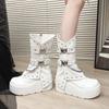 Petit Heightened Wedge Heel Boots Autumn New Round Toe Studded Metal Buckle Side Zipper Platform Non-Slip Mid-Tube Boots