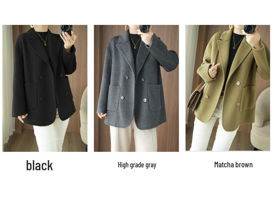Stylish Women's Double-Faced Wool Coat - Petite Autumn & Winter Fashion