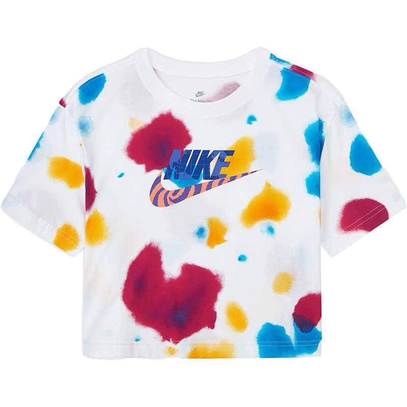 Nike Logo Print Short Sleeve Crop Top T-Shirt Women Tops White DQ3152-100