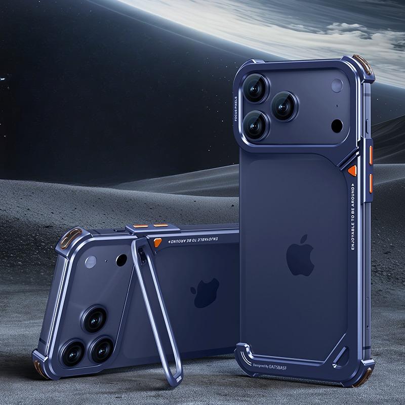 Oatsbasf 9-Shaped Metal Frameless Phone Case for iPhone 17 Pro Max/Pro/Air with Stand Magsafe Minimalist Bumper Shockproof Cover
