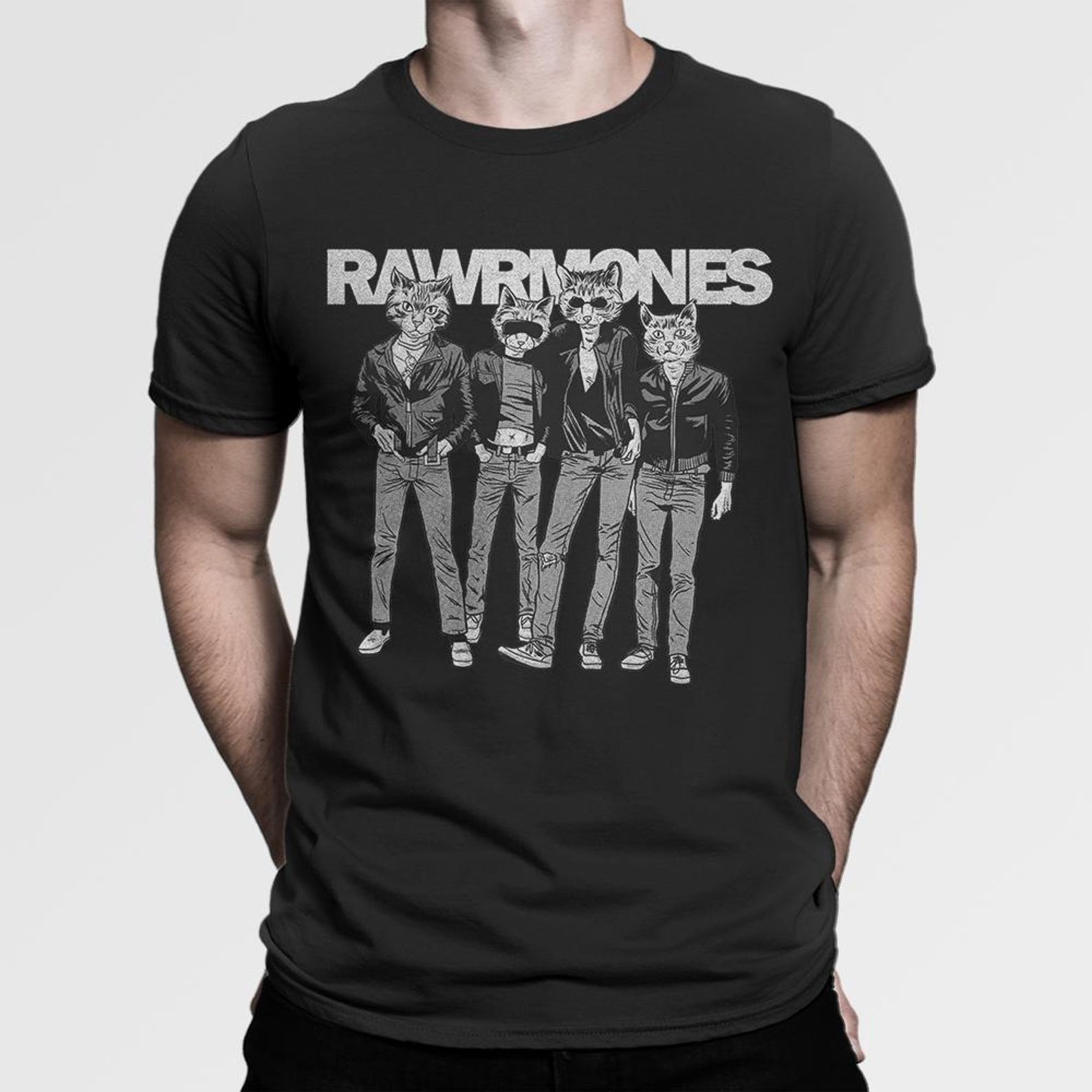 Rawrmones Punk Rock Cats Funny T-Shirt, Men s and Women s Sizes 2XL