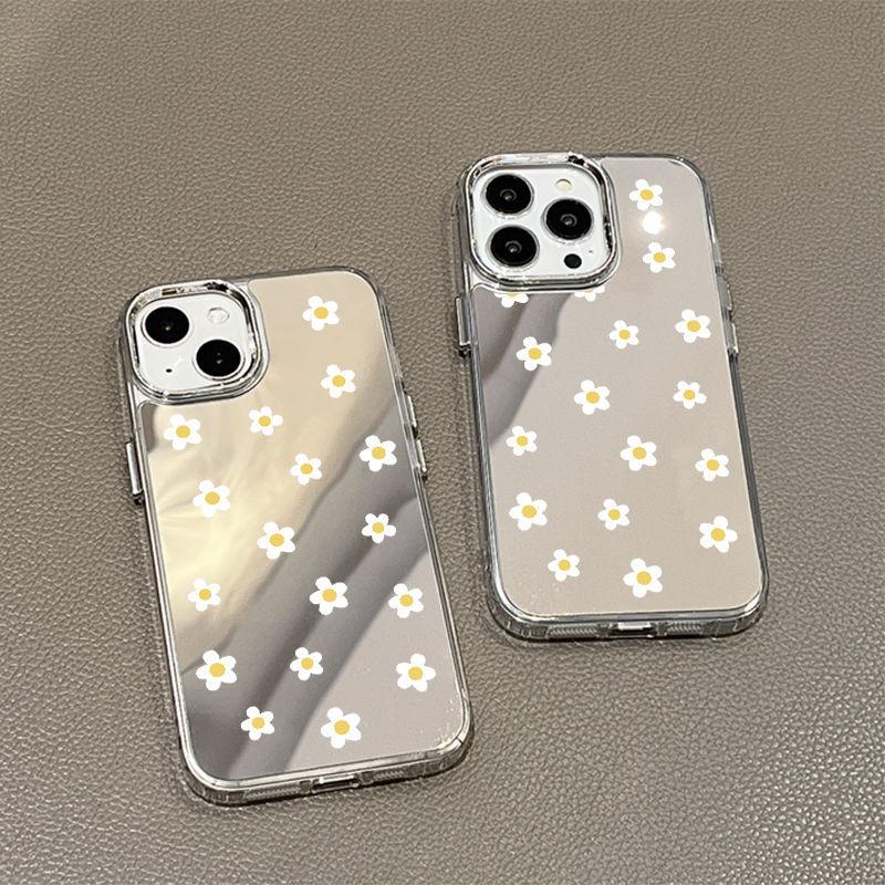 Small white flower for iPhone17promax mobile phone case 14 niche 16/13 Apple 15 makeup mirror