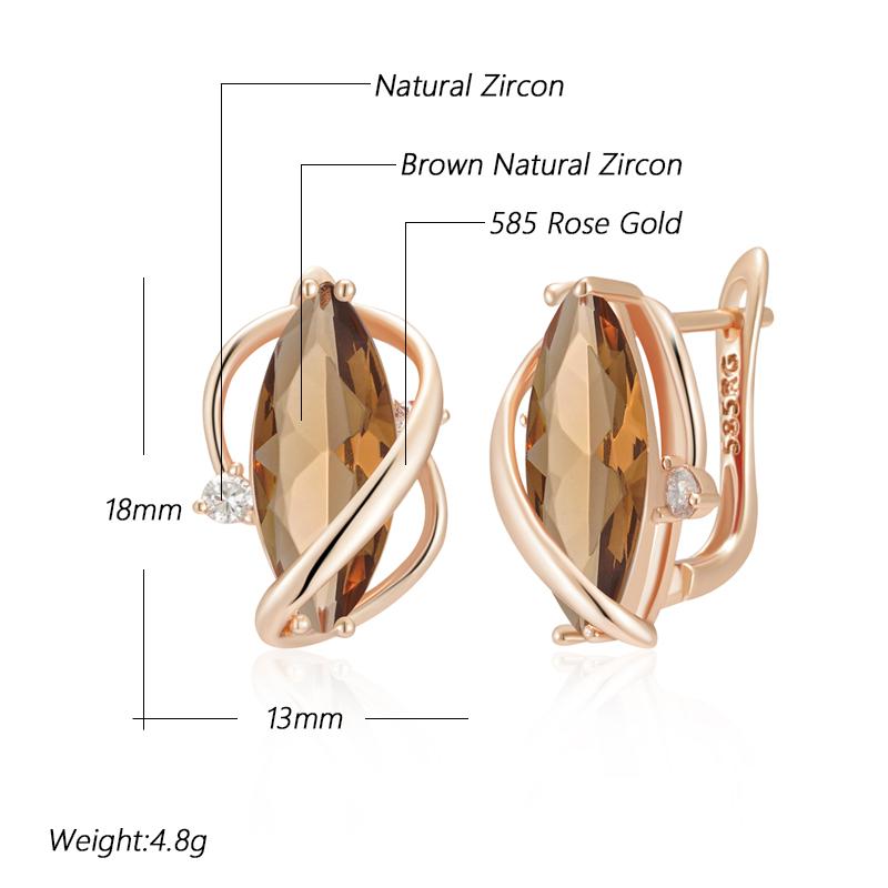 Shiny Brown Natural Zircon Drop Earrings For Women Fashion Rose Gold Color High Quality Daily Fine Vintage Jewelry