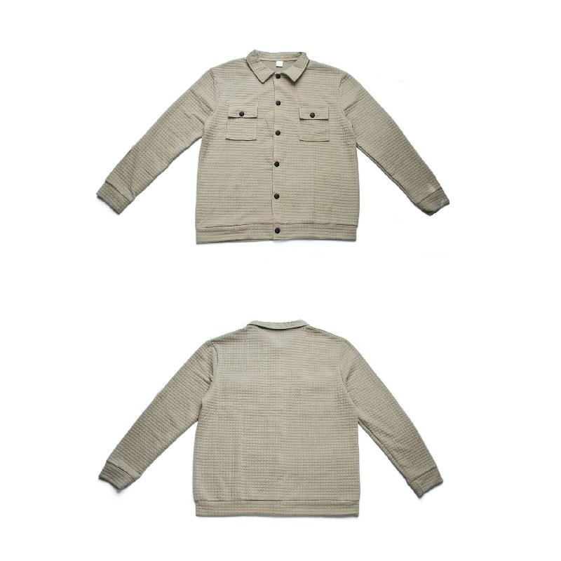 Men's Small Checkered Jacquard Knit Button Pocket Jacket, Spring and Autumn Warm Business Style Top