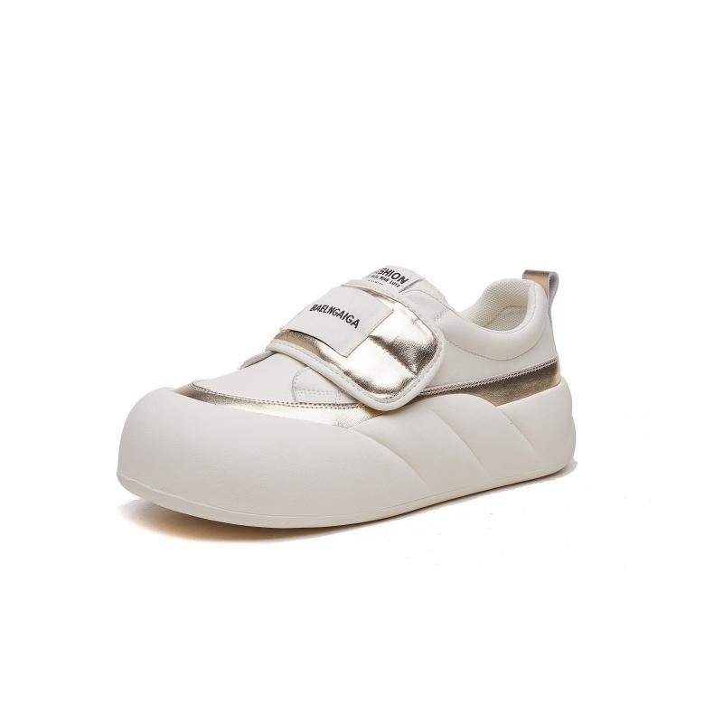 

Velcro bread shoes women s new thick-soled heightening leather ins wavy bottom autumn board shoes 40 білий