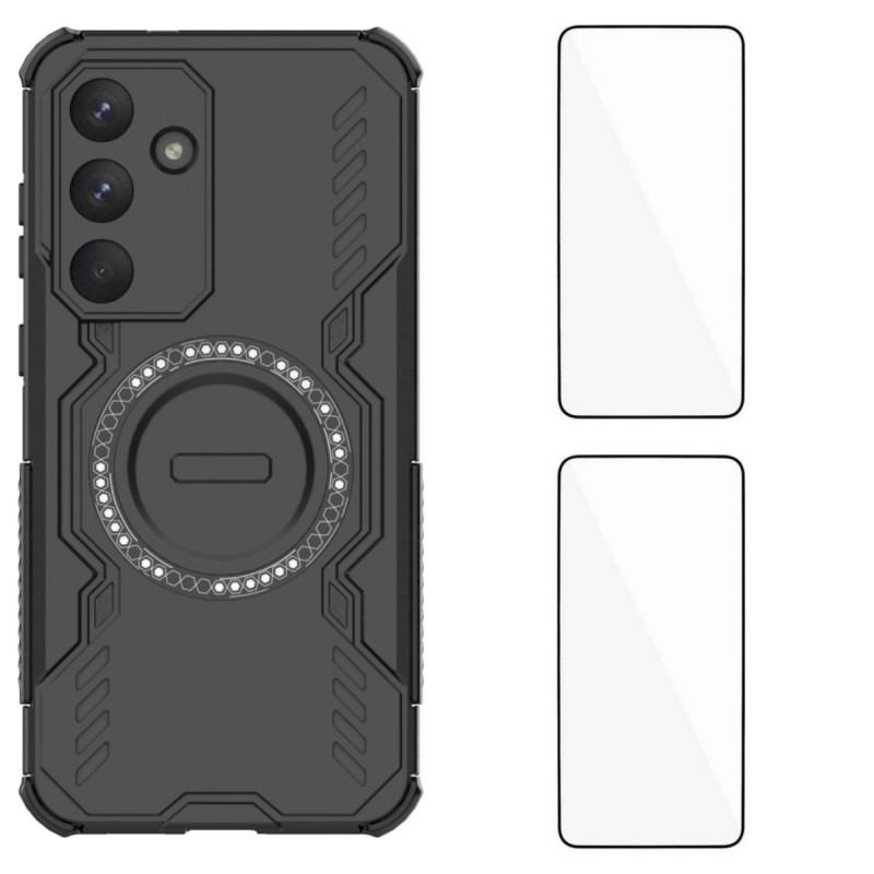 For Samsung Galaxy S25 FE Magnetic Case WANLONFENG DJ Series PC TPU Phone Cover with 2Pcs Tempered Glass Film