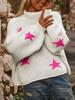 Autumn and Winter Women's Casual Loose Turtleneck Pullover Sweater Long-sleeved Five-pointed Star Pattern Sweater Top