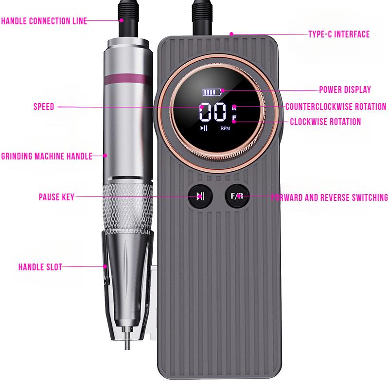 Bærbar neglepoleringsmaskin for neglefjerning og polering 35000 RPM høyhastighetsladende neglepolerer