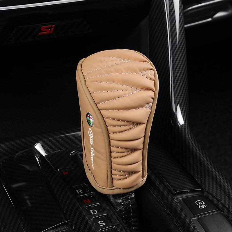 GLSRA1 Leather Car Shift Handle Cover Center Control Gear Shift Cover For Alfa Romeo Giulia Stelvio Giulietta 156 159 147 Mito Tonale