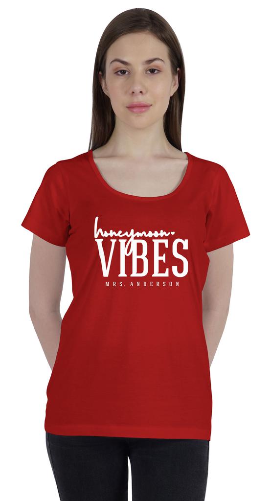 Inkdotpot Personalized Womens Tshirt Top Honeymoon Vibes Mrs  Wedding  Announcement