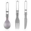 TOMSHOO Titanium Flatware Knife Fork Spoon Set Lightweight Ti Camping Utility Cutlery Set with Carrying Bag for Traveling Picnic