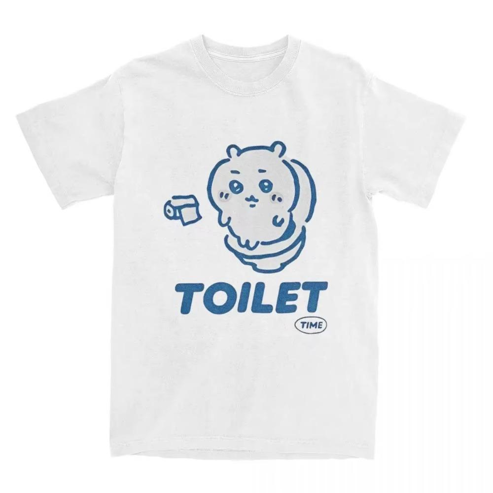 Chiikawa Toilet Time T Shirt for Men Cotton Short Sleeve T-Shirts Summer Comfortable Popular Tee Shirt Women Oversized Tops
