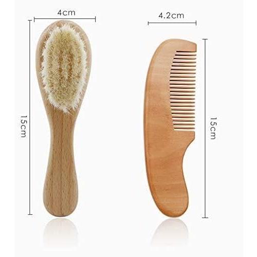 2-Piece Hairbrush Set with Wooden Handle, Baby Brush and Comb for Newborns and Toddlers, Made with Goat Hair and Natural Wood for Scalp Massage, Perfe