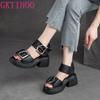 Mode GKTINOO Knöchelriemen Sommer Mode Damen Sandalen Offene Zehen Plateau Schuhe Hohe Dicke Absätze Weiblich Schwarz Einzigartige Party Schuhe 35-40