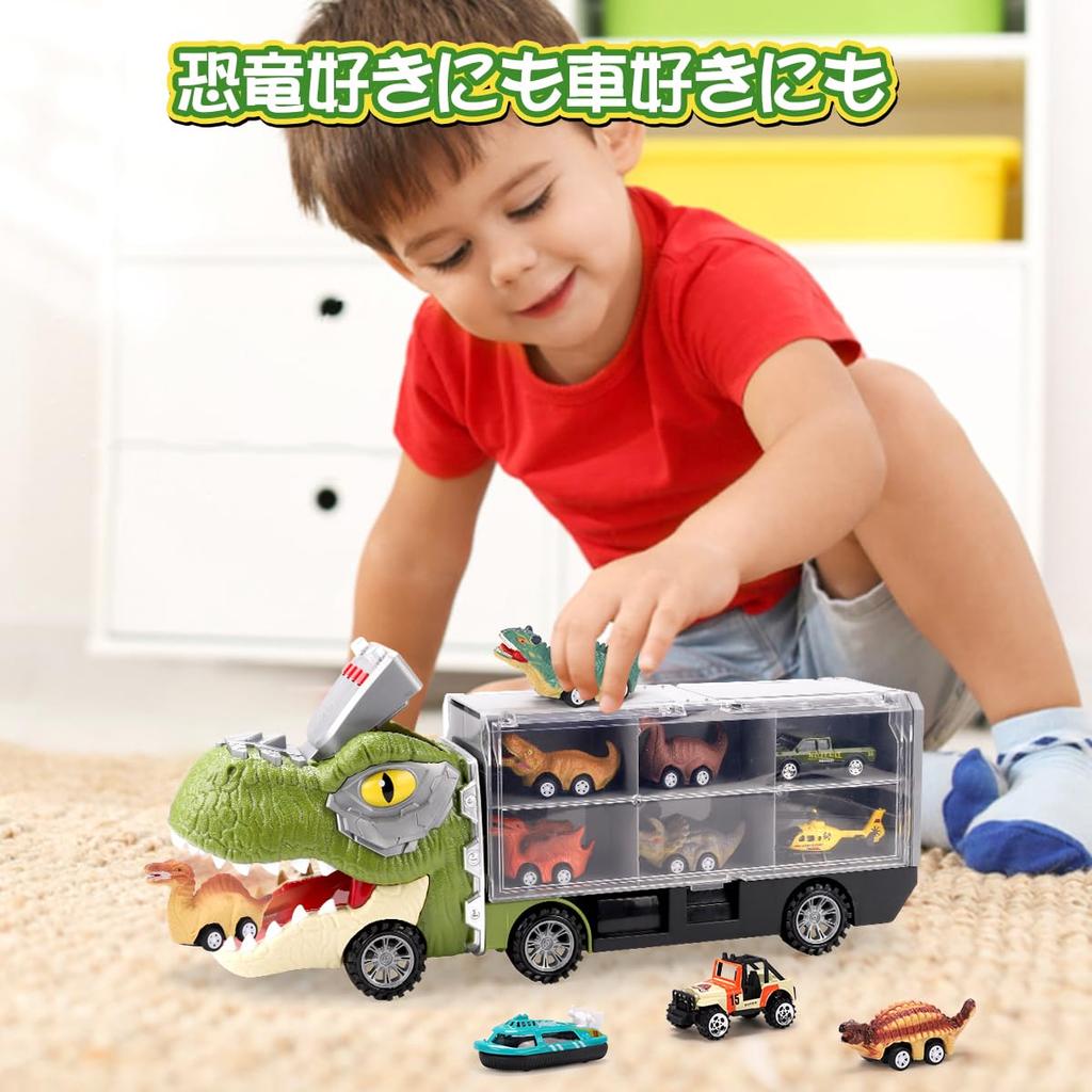 REMOKING Dinosaur Toy Car with Mini Car Educational Toy with Lights and Dinosaur Birthday Gift for Ages and Boys and Girls 13-in-1 Storage, Set,
