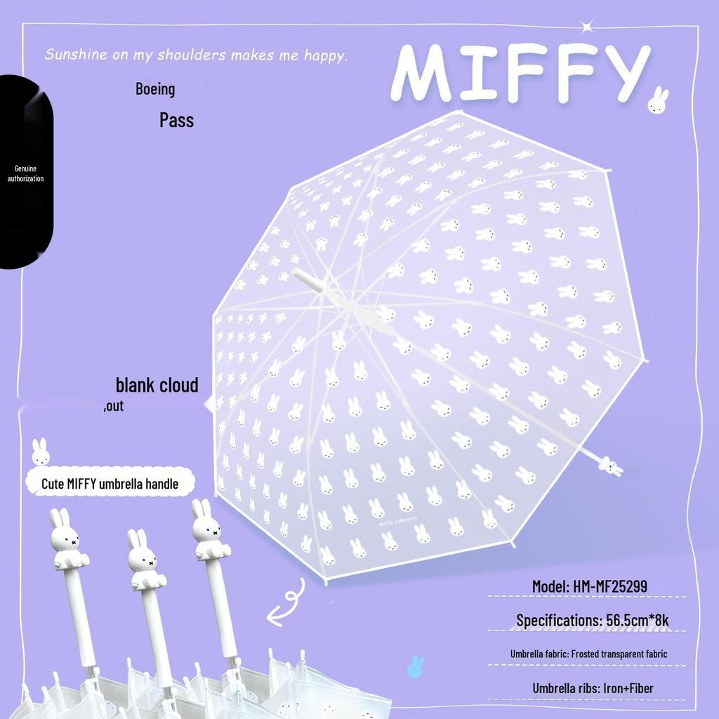 Miffy Ekologiczny Kreskówkowy Przezroczysty Parasol z Długim Uchwytem dla Dzieci