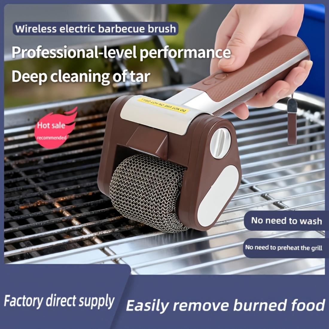 

Rechargeable Wireless Electric BBQ Cleaning Brush, 304 Stainless Steel Detachable Roller Brushless Outdoor Barbecue Grease Remover Too коричневый