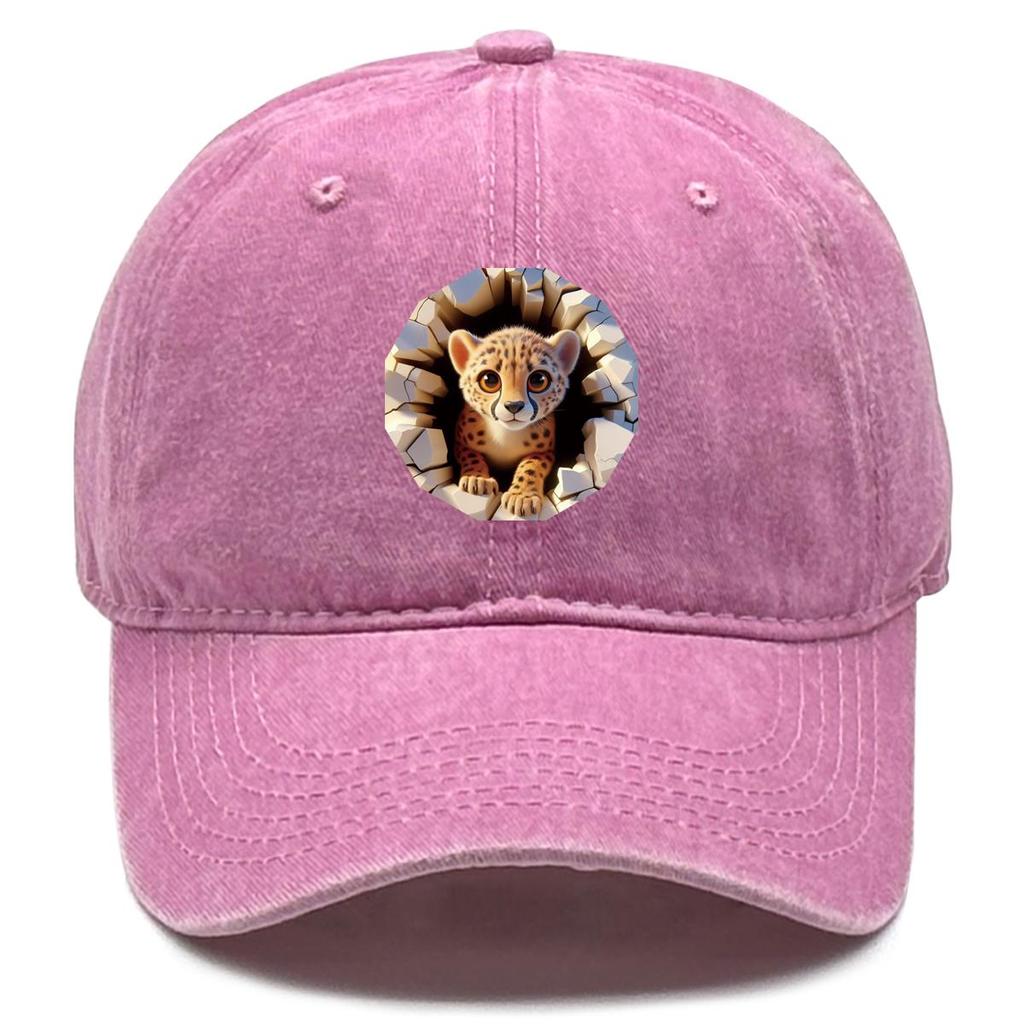 Cartoon Leopard Print Adjustable Baseball Hat, Animal Mesh Hat Adjustable Strap Curved Brim Solid Color Trendy Snapback Sun Hat