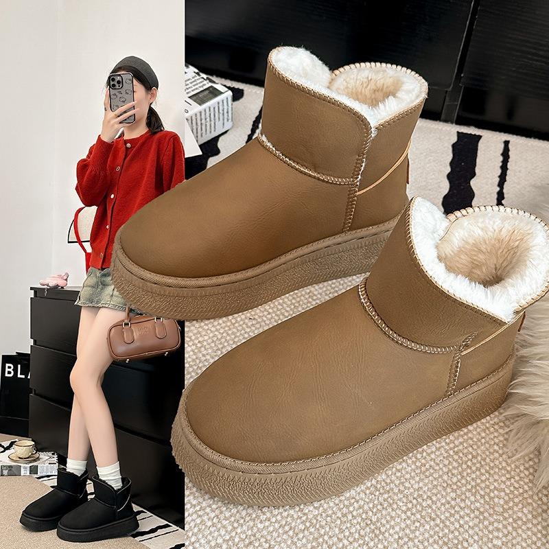 Thick-soled snow boots women's new winter velvet one-pedal warm bread shoes short tube heightening cotton boots