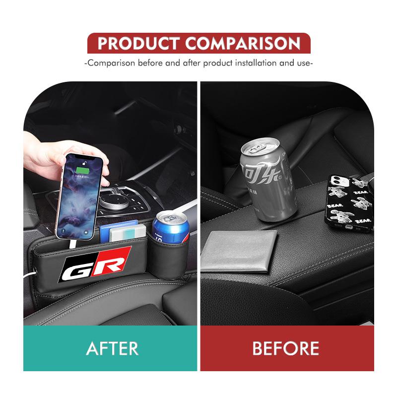 Car Seat Gap Storage Box Leather Organizer with Cup Holder For Toyota Crown GR GM Corolla YARIS Auris C-HR Hilux Vios Prius