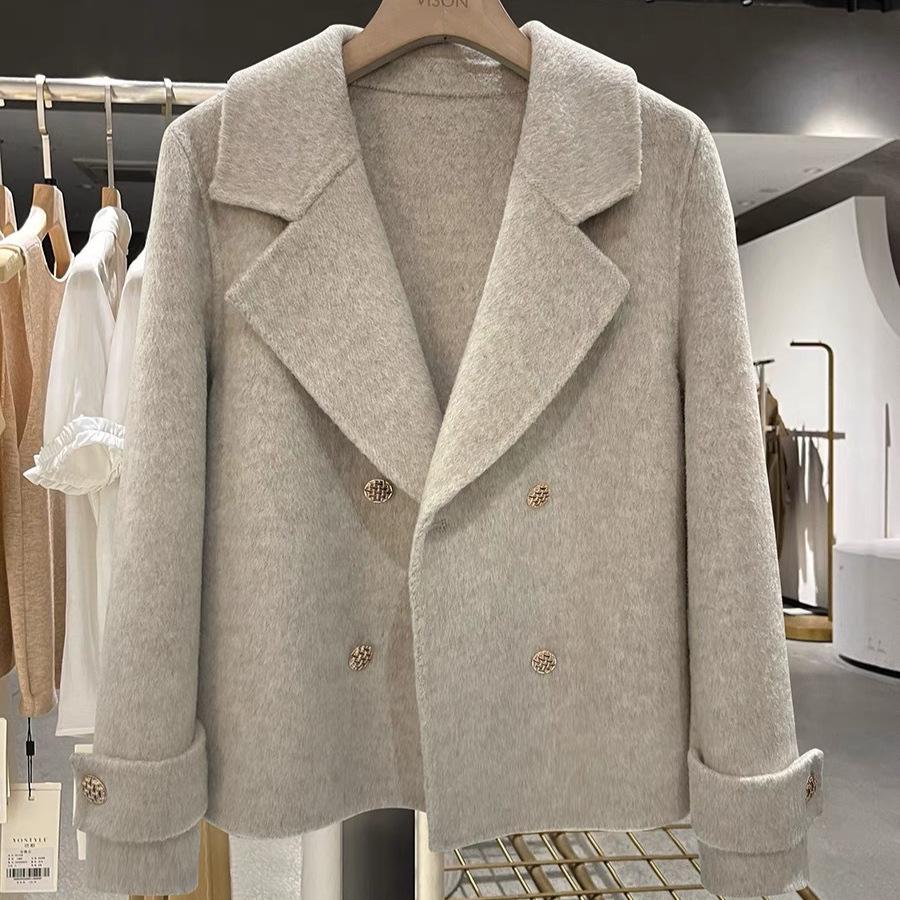 2026 Korean-Style Double-Faced Cashmere Coat: Short, Slim, Loose Woolen Design for Women