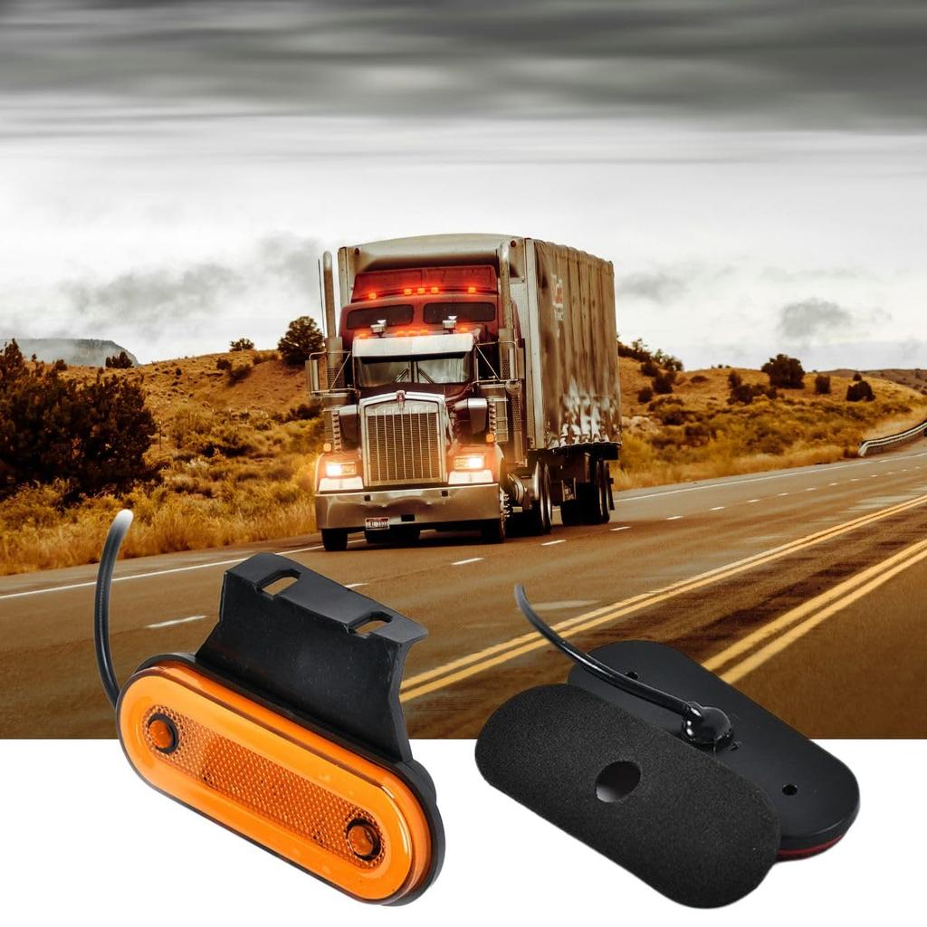 LED Side Marker Lamps for Trucks and Fixed High Vehicle Front and Rear 10-Pack Trailers, Brackets, 12V/24V, Brightness, Waterproof, Width, (Orange)