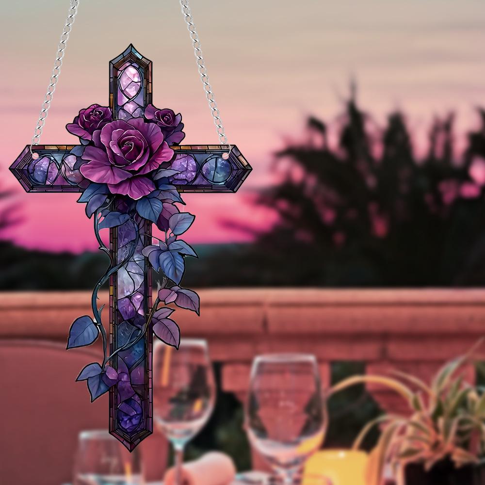 New Style, Religious, Purple Cross, Acrylic, Bedroom and Study, Wall Decoration, Waterproof and Wear-resistant Pendant, Hanging Decoration
