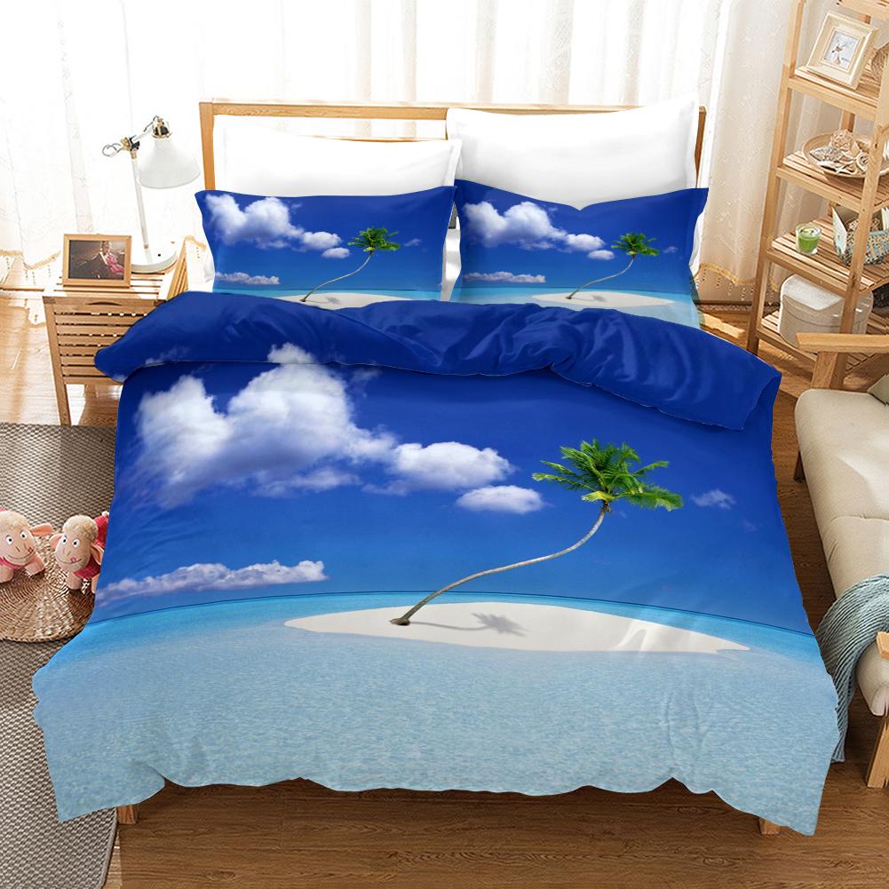 Strand Bettbezug Set Sommer Strand Dekor Hawaiianischer Urlaubsstil Bettwäsche Set Polyester Palme Tropische Natur Meer Steppdecke