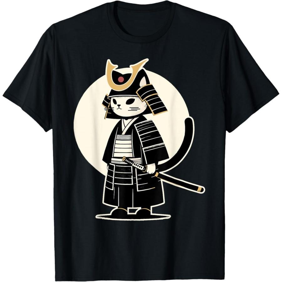 

Каваи Кошка Аниме Японский Ретро Самурай Новинка Смешная Футболка с Кошкой XXXXXL чёрный