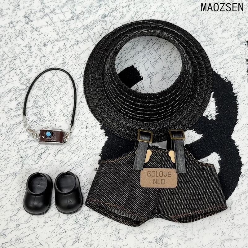 Doll Clothes Set: Black Straw Hat & Overalls for First & Second Generation Dolls Fits 1st-3rd Generation (Doll not included)