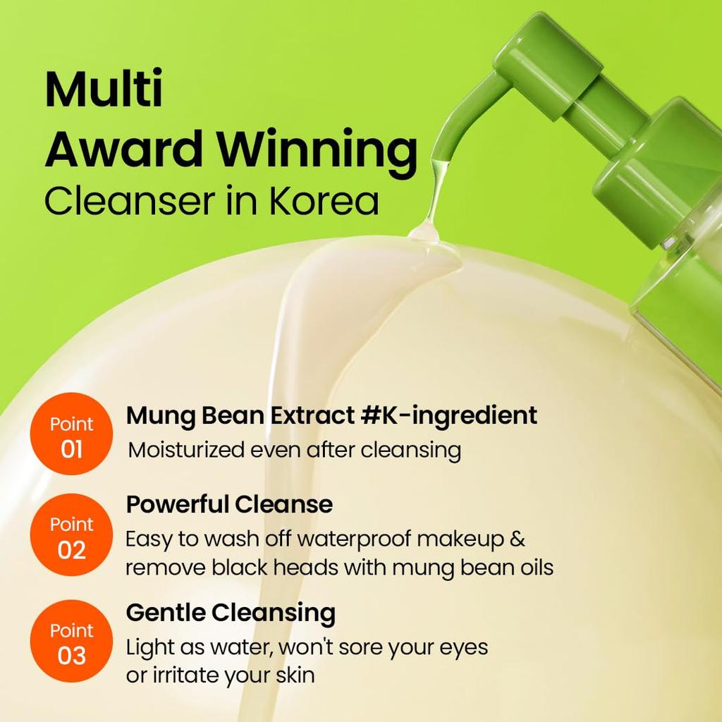BEPLAIN Olejek Oczyszczający z Fasoli Mung 200ml+20ml+20ml | Koreański Makijaż Usuwanie Wągrów i Głębokie Oczyszczanie Porów