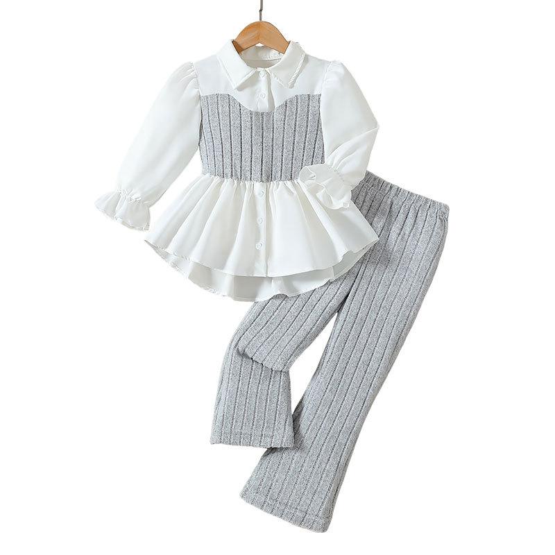 Girls  Fashionable Two-piece Summer Children s Sweet Shirt + Pants Set 3-4Y