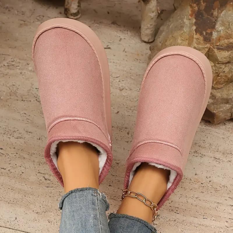 Women'S Winter Snow Boots, Casual Solid Color Slip-on Home Slippers, Warm Fabric Upper & Inner with EVA Sole, Indoor Outdoor Fashion Footwear