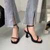 2025 Spring and Summer Thick Heel with High Heels Design Sense Niche Pink Sexy Waterproof Table Square Head Sandals Women