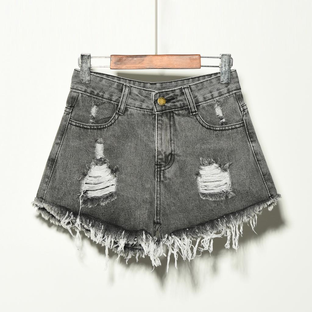Women's Jeans American Retro Washed and Worn-out Denim Shorts with Plus-size Personalized Frayed and Ripped Details Sexy Hot-girl Style Women's Jeans