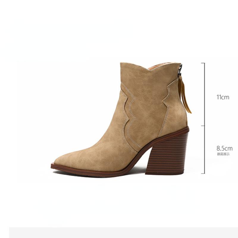 Mote Chunky Trehæler Støvletter Kvinne Solid Skinnsko Spiss Tå Kiler Botas Feminina Cowboy Ankel Bottes Chelsea Botines Mujer