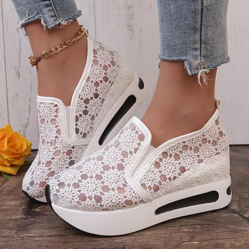 Fashion Concise Flower Hollow Sneakers Women 2025 Breathable Mesh Platform Sports Shoes for Woman Wear Resistant Walking Shoes Mujer