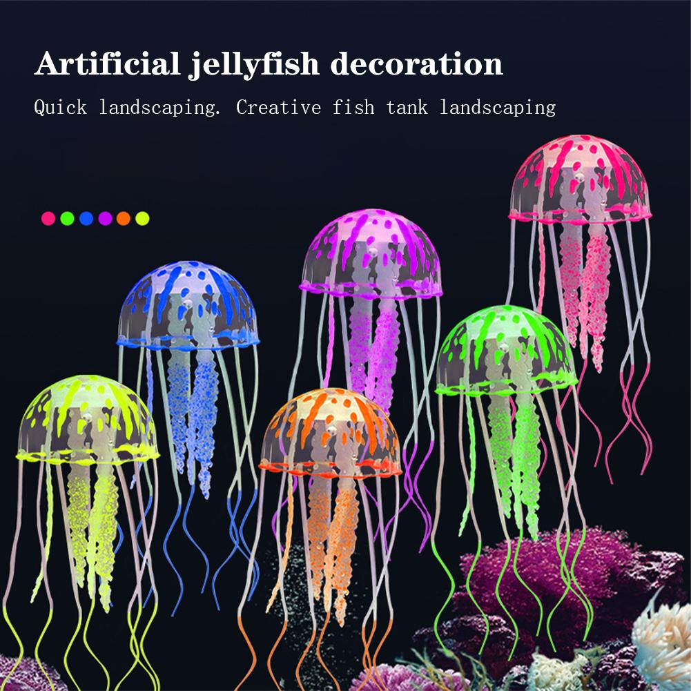 2 PCS Jellyfish Fish Tank Decorations, Soft Silicone Simulation Jellyfish Ornament With Vacuum Suction Cup, Fish Tank Jellyfish Glow Decorations For F