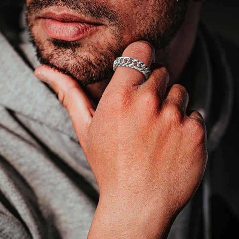 Ring Men, Stainless Steel Miami Chain Ring, Thick Cuban Friendship Chainrings for Men Women Band Jewelry
