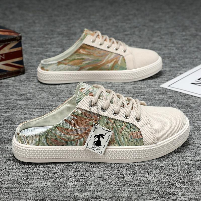 Canvas Men's Shoes Summer Trend Versatile One-pedal Breathable Casual Cloth Shoes Men's Heel-free Half-drag Men's Trendy Shoes