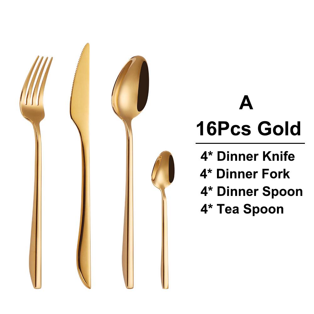 6/16/20/24/28Pcs Gold Tableware Stainless Steel 304 Cutlery Set Mirror Dinner Set Western Knife Fork Spoon Elegant Flatware
