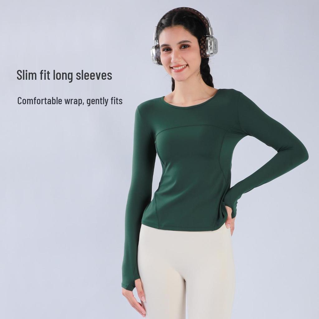 Women's Long Sleeve Yoga Top with Finger Loops - Back Slit Running & Fitness Apparel