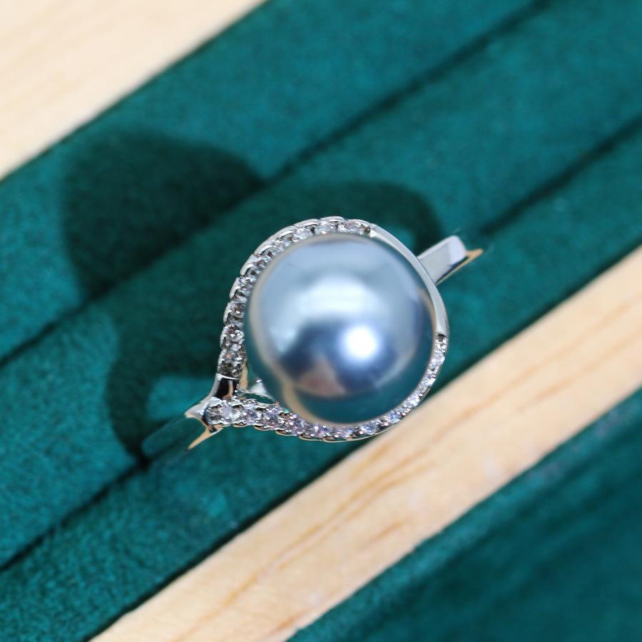 Hip-hop Bride Zircon Pearl Necklace Earring Ring Three Piece Set