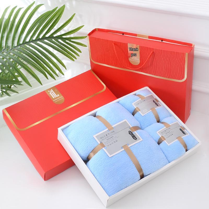Coral Fleece Bath Towel Set: 3-Piece Wedding Gift Box 70*140 cm Bath Towel + 35*75 cm Face Towel