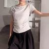 Pure desire gray polka dot strap front shoulder short-sleeved t-shirt women's summer new slim-fit short Korean Spice Girl top